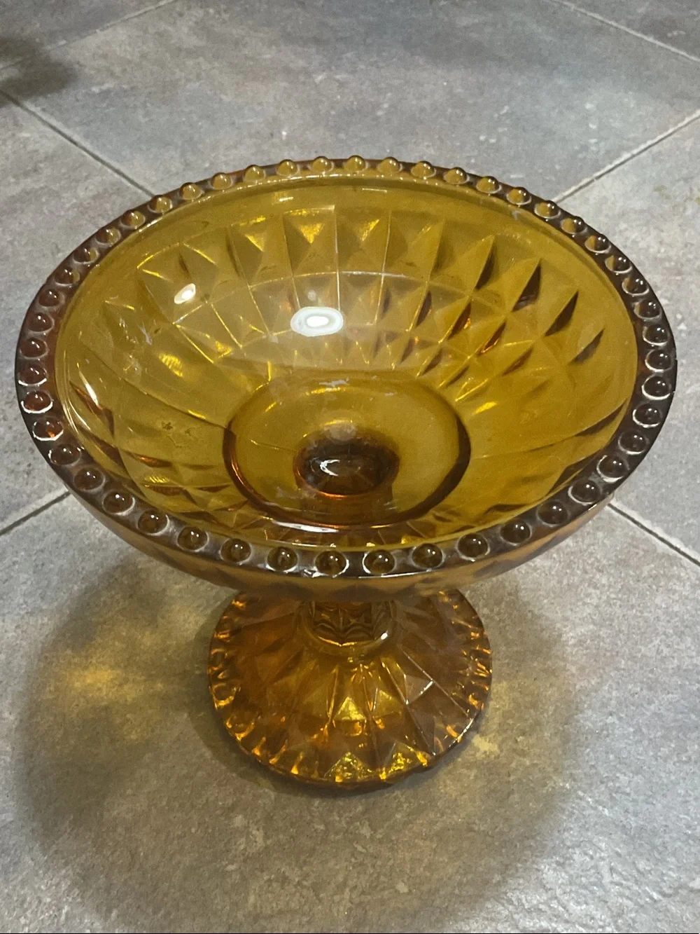 Amber Glass Pedestal Compote Bowl - Decorative Centerpiece